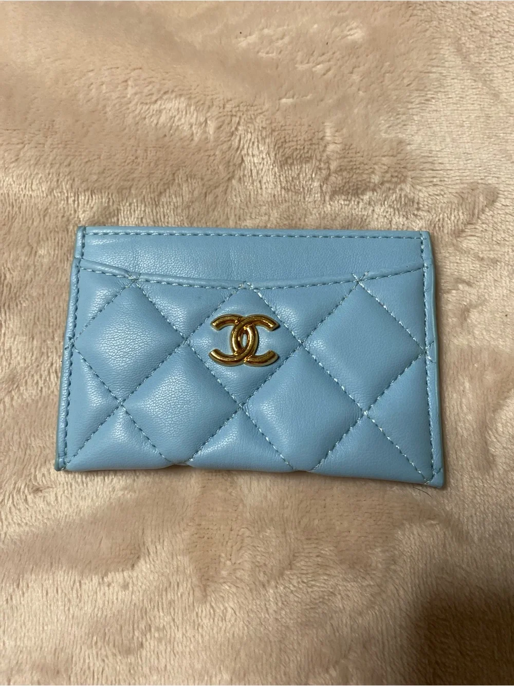 ChaneI Cardholder Light Blue with Gold-Tone Hardware NEW !!